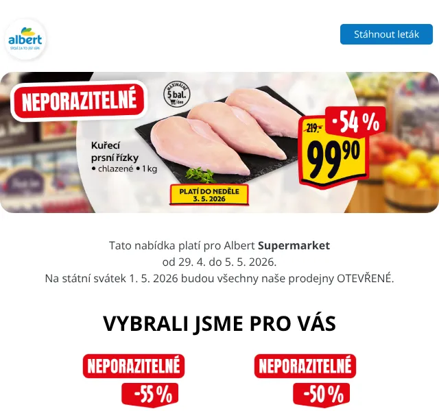 Albert: Banány 19,90 Kč, máslo 39,90 Kč – duben 2026