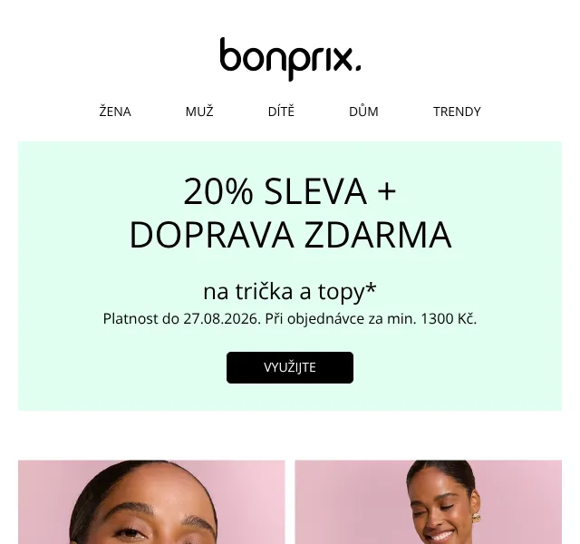 Bonprix: 20 % sleva na trička a topy – srpna 2026