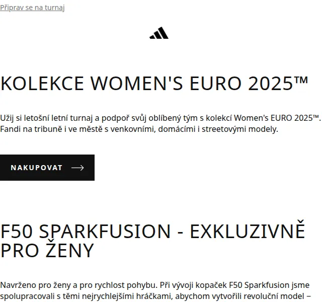 adidas: Women's EURO 2025 kolekce a F50 Sparkfusion – červen 2026 | Nuslet.cz