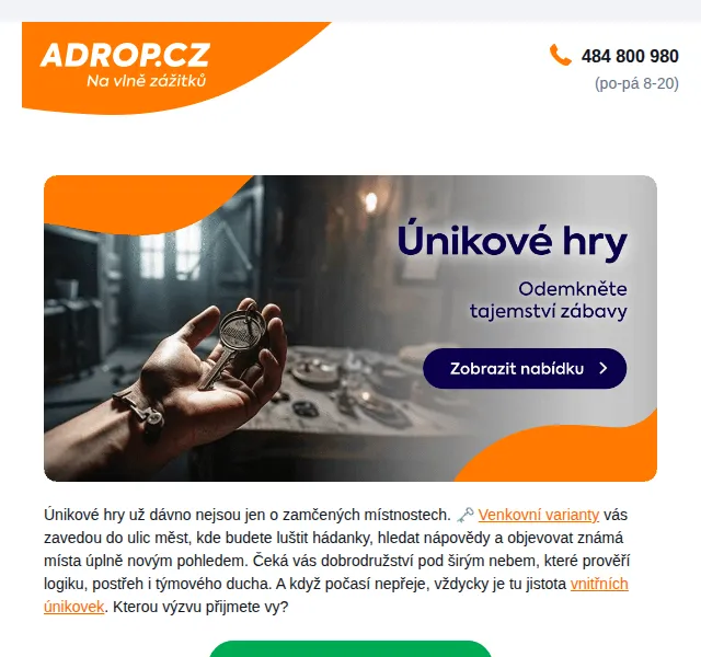 Adrop: Venkovní únikové hry od 450 Kč – červen 2026 | Nuslet.cz