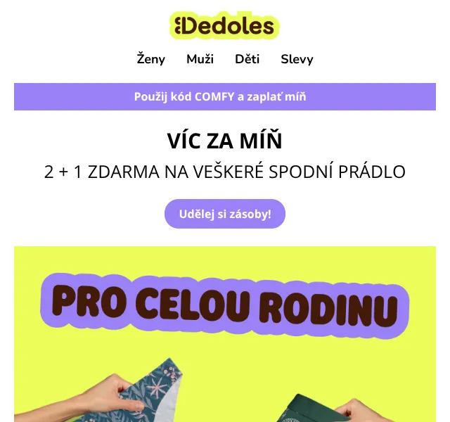 Dedoles.cz: 2+1 zdarma na spodní prádlo – srpen 2026