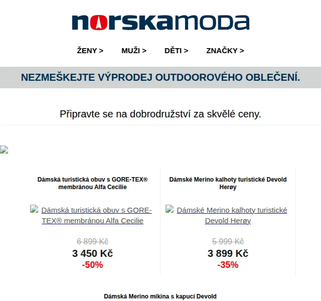 Norskamoda.cz: Víkendové půlení cen – 50% sleva na outdoor | červen 2026 | Nuslet.cz