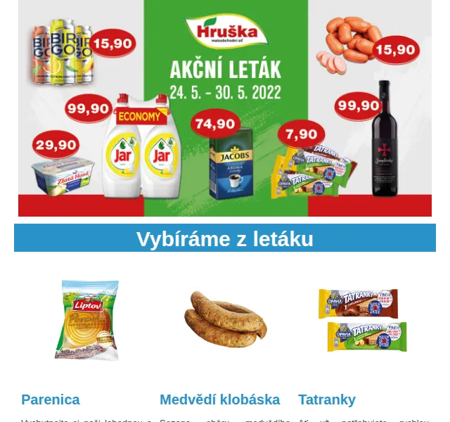 Váš HRUŠKA tým: Uzená parenica 39,90 Kč – červen 2026 | Nuslet.cz