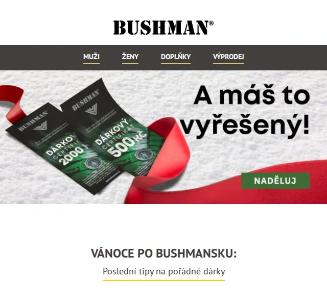 BUSHMAN: Vánoční výprodej vybavení – červen 2026 | Nuslet.cz