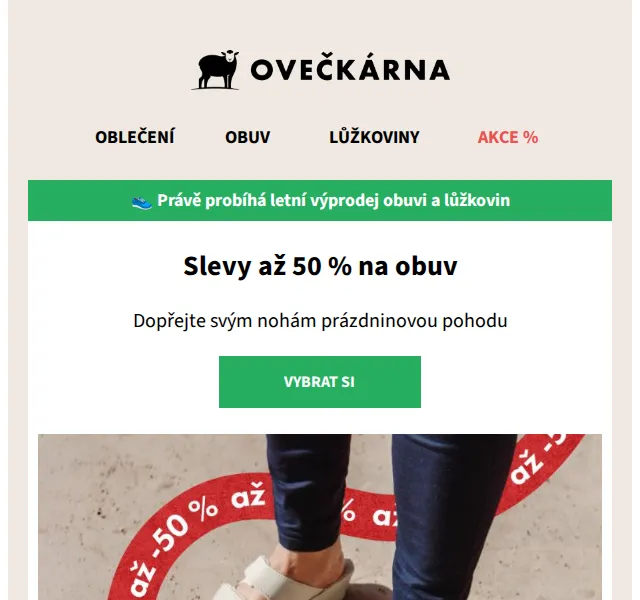 Ovečkárna: Slevy až 50 % na obuv a 30 % na lůžkoviny – červen 2026 | Nuslet.cz