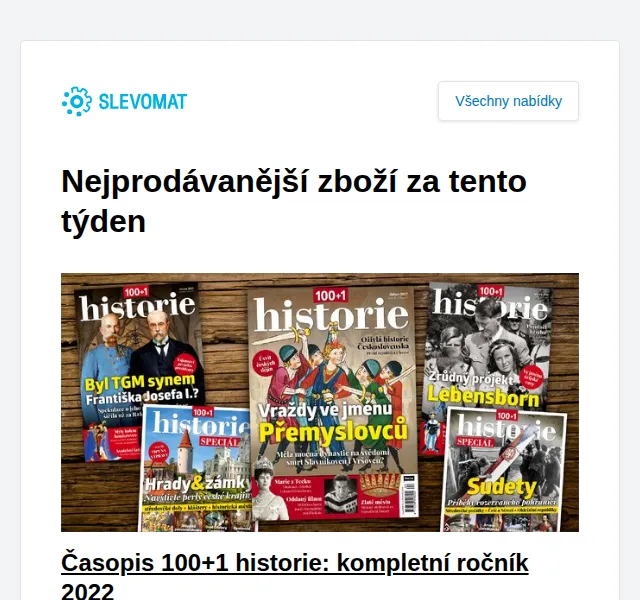 Slevomat: Časopis 100+1 historie 2022 za 159 Kč – červen 2026 | Nuslet.cz