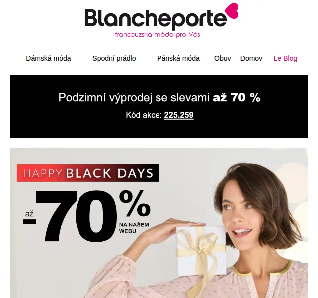 Blancheporte: Black Days slevy až -70 % na dárky – červen 2026 | Nuslet.cz