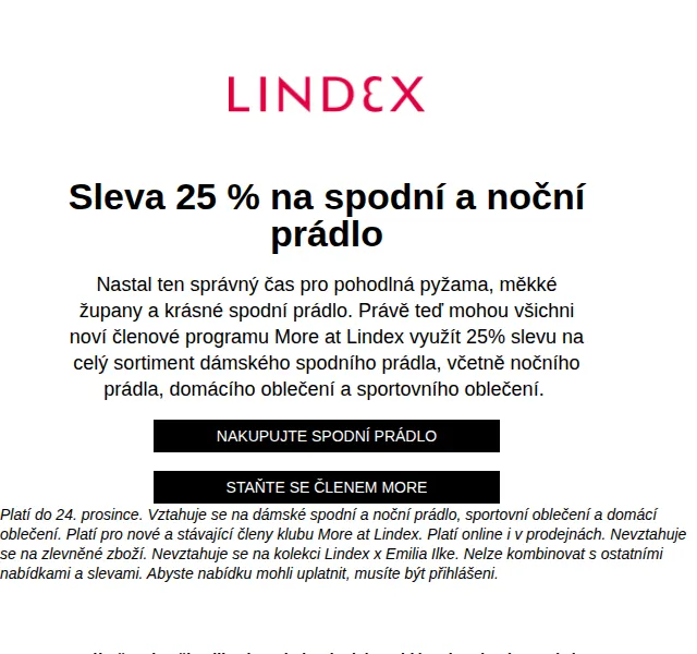 Lindex: Sleva 25 % na spodní a noční prádlo – červen 2026 | Nuslet.cz