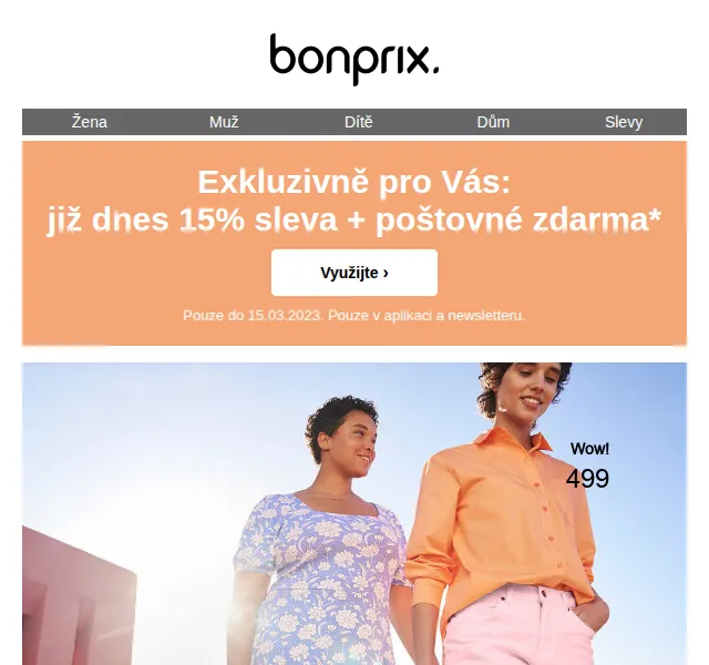 Bonprix: 15% sleva + poštovné zdarma – březen 2026 | Nuslet.cz