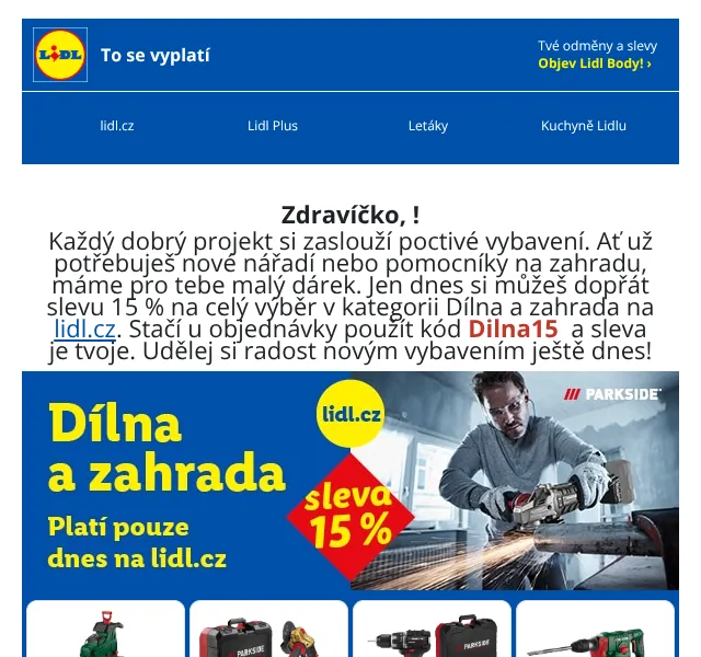 Lidl: 15 % sleva na nářadí a zahradu – srpen 2026