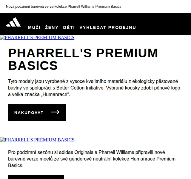 adidas: Pharrell Premium Basics – nové barevné verze – červen 2026 | Nuslet.cz