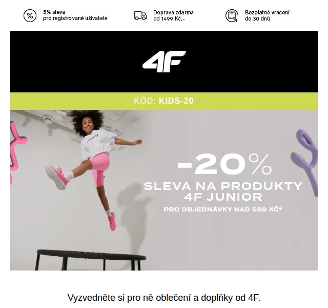 4Fstore: 20% sleva na dětské oblečení a doplňky – červen 2026 | Nuslet.cz