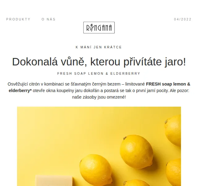 RINGANA: FRESH soap lemon & elderberry – červen 2026 | Nuslet.cz