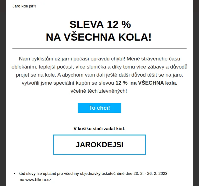 Bikero: Sleva 12 % na všechna kola – červen 2026 | Nuslet.cz