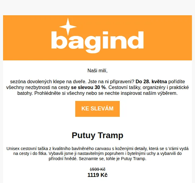 Bagind: výbava na dovolenou se slevou 30 % – červen 2026 | Nuslet.cz
