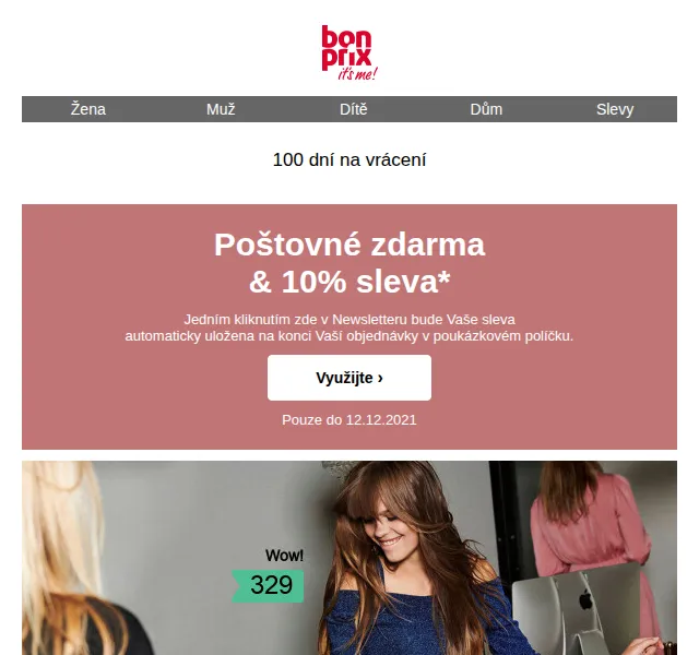 bonprix: Poštovné zdarma + 10% sleva – prosinec 2021 | Nuslet.cz