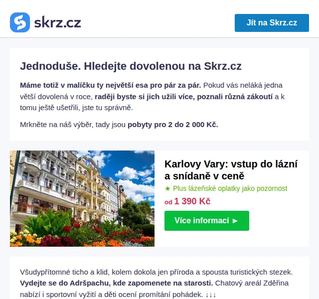 Skrz.cz: pobyty pro dva od 903 Kč – červen 2026 | Nuslet.cz