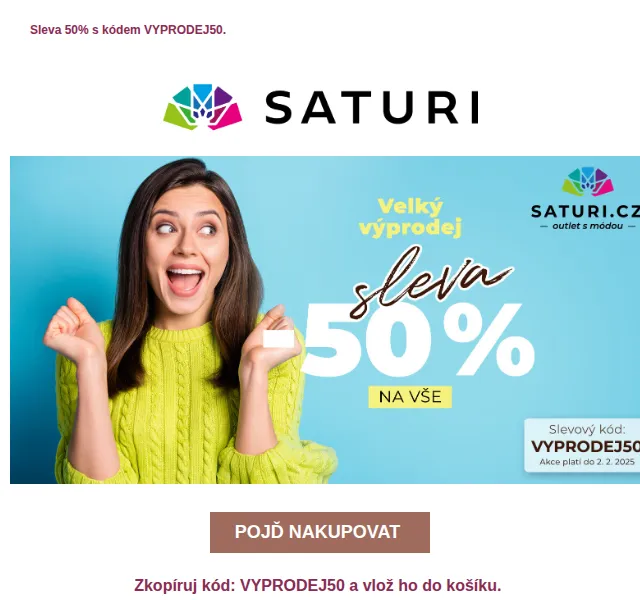 Saturi: Finální výprodej skladu se slevou 50 % – červen 2026 | Nuslet.cz