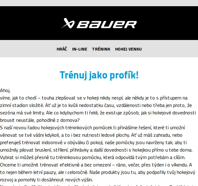 Bauer Hockey Česko: Tréninkové pomůcky – červen 2026 | Nuslet.cz