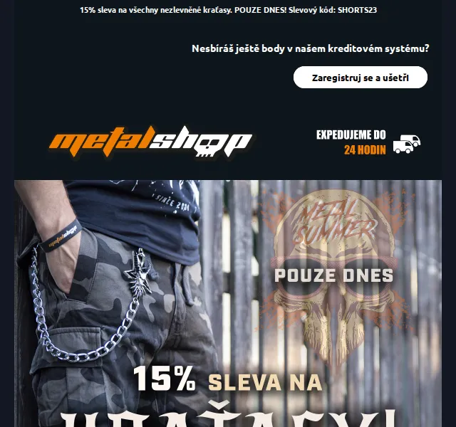 METALSHOP: 15% sleva na kraťasy KILLSTAR, HYRAW, BRANDIT – červen 2026 | Nuslet.cz