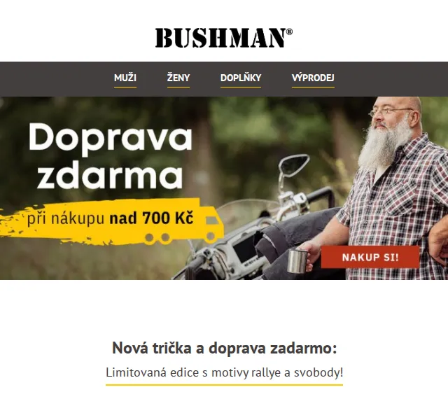 BUSHMAN: Nová trička a doprava zdarma – červen 2026 | Nuslet.cz