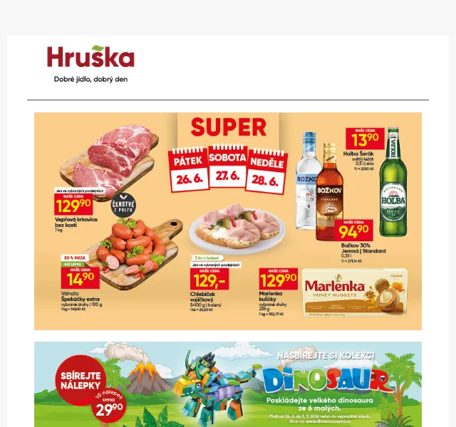 Hruška: Holba Šerák 13,90 Kč + týdenní akce – červen 2026