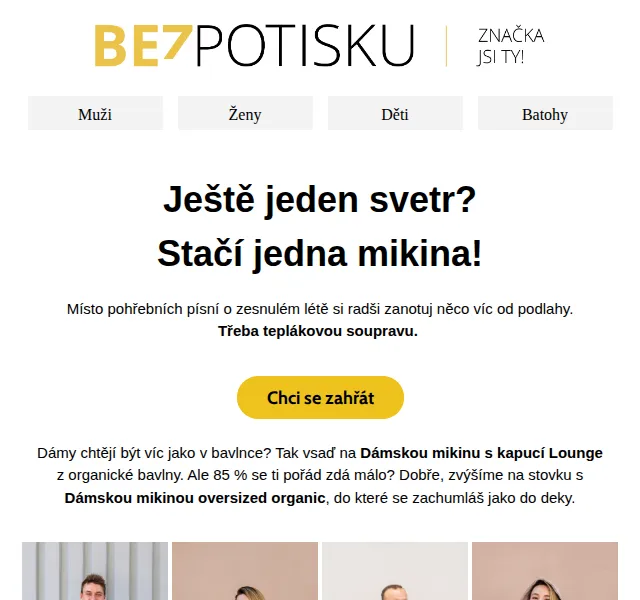 BezPotisku: Mikiny a teplákové soupravy – červen 2026 | Nuslet.cz