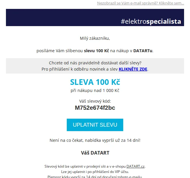 DATART: Sleva 100 Kč na nákup nad 1 000 Kč – červen 2026 | Nuslet.cz