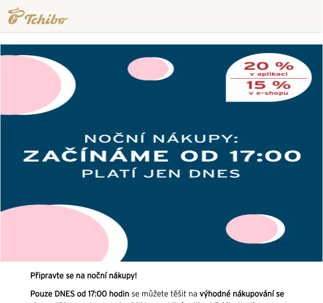 Tchibo: Noční nákupy se slevou až 20 % – květen 2026