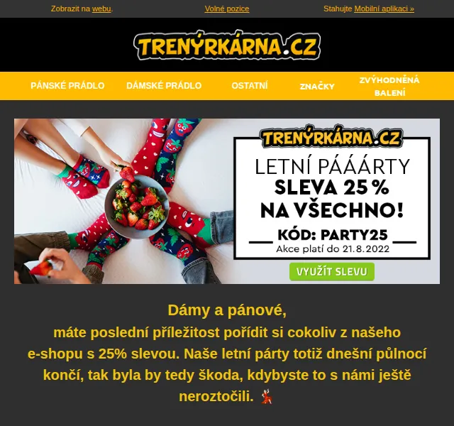 Trenýrkárna.cz: Sleva 25 % na vše včetně zlevněného zboží – srpen 2022 | Nuslet.cz