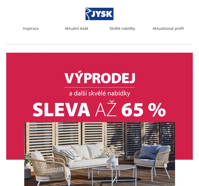 JYSK: výprodej nábytku a bytů – sleva až 65 % | červen 2026
