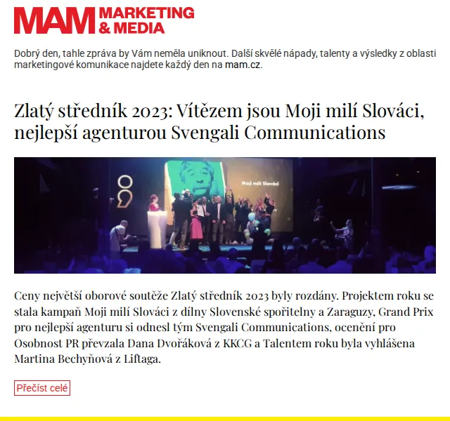 Marketing & Media: Zlatý středník 2023 – kampaň roku | červen 2026 | Nuslet.cz
