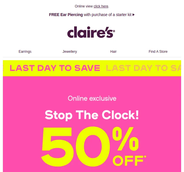 Claire's: 50% sleva na vše do 4. června 2026 | Nuslet.cz