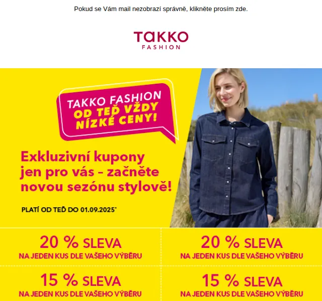 Takko Fashion: sleva až 20 % s kupóny – srpen 2026 | Nuslet.cz