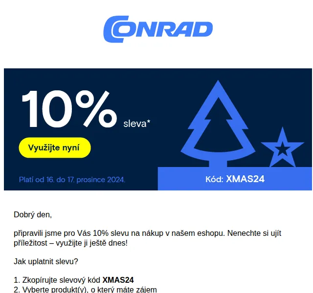 Conrad Electronic: sleva 10 % na celý sortiment – prosinec 2024 | Nuslet.cz