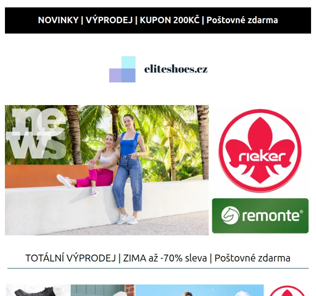 Eliteshoes: Totální výprodej RIEKER – slevy až 70 % + kupon 200 Kč – červen 2026 | Nuslet.cz