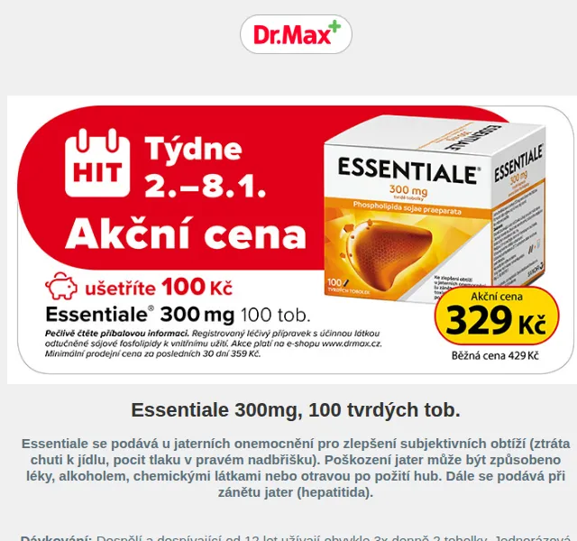 Dr.Max E-shop: Essentiale 300mg za 329 Kč – červen 2026 | Nuslet.cz