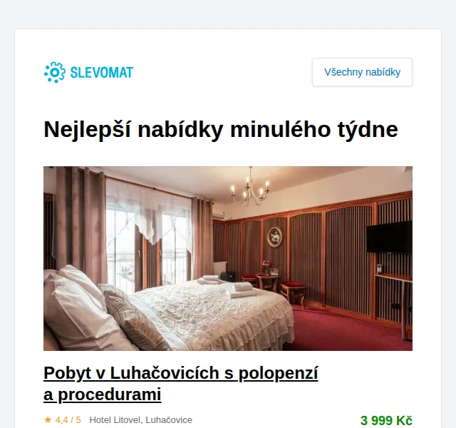 Slevomat: Lázeňský pobyt v Luhačovicích s polopenzí od 3 999 Kč – červen 2026 | Nuslet.cz