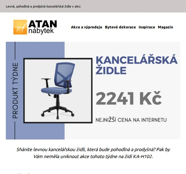 ATAN nábytek: kancelářská židle KA-H102 za 2 241 Kč – červen 2026 | Nuslet.cz