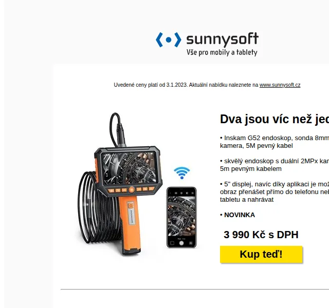 Sunnysoft: endoskop G52, batoh, Mi TV Stick – červenec 2026 | Nuslet.cz