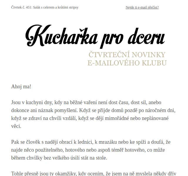 Florentýna - Kuchařka pro dceru: Recept na salát s celerem a krůtími stripsy – červen 2026 | Nuslet.cz