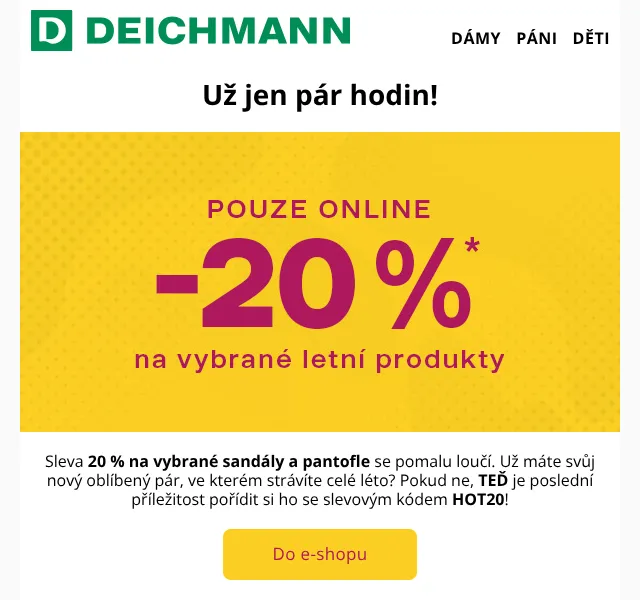 Deichmann: -20 % na sandály a pantofle – červen 2026