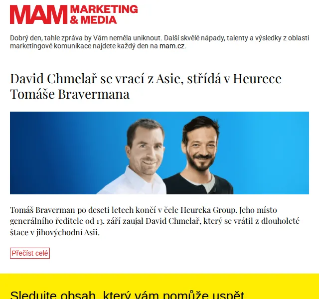 Marketing & Media: David Chmelař nový CEO Heureky – červen 2026 | Nuslet.cz