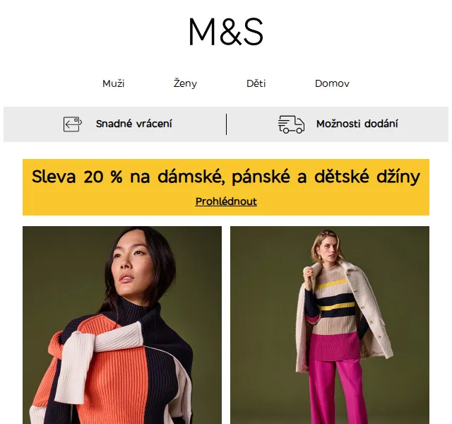 Marks and Spencer: Sleva 20 % na džíny – červen 2026 | Nuslet.cz