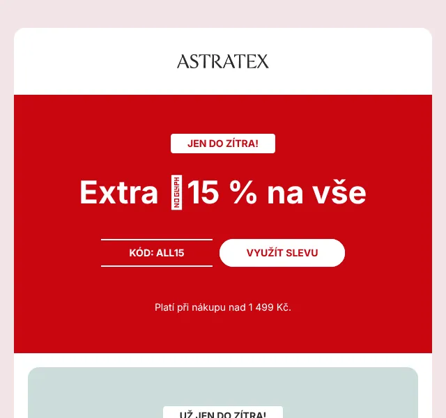 Astratex: −15 % na všechno + podprsenky −50 % | červenec 2026