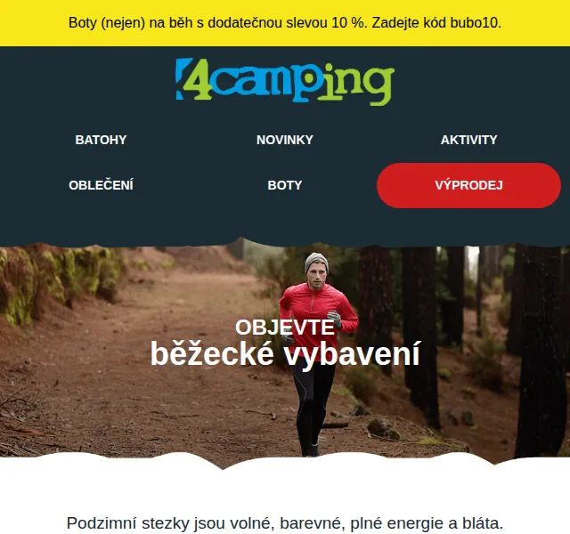 4camping.cz: Běžecké boty a podzimní výbava se slevou 10 % – červen 2026 | Nuslet.cz