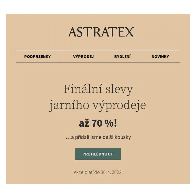 Astratex.cz: Jarní výprodej až −70 % na povlečení – červen 2026 | Nuslet.cz