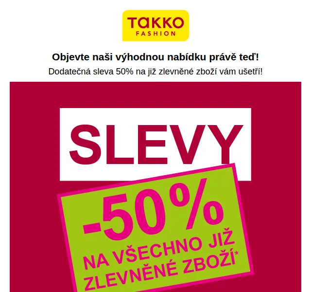 Takko Fashion: 50% na zlevněné zboží – červen 2026 | Nuslet.cz