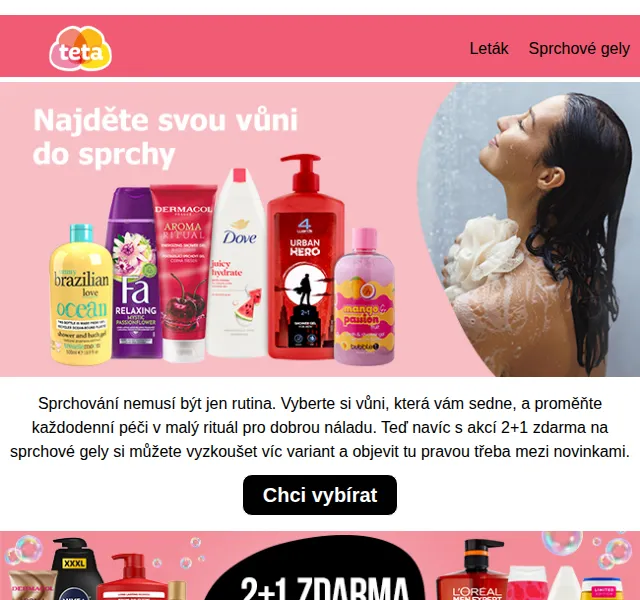 Sprchové gely 2+1 zdarma - Teta drogerie