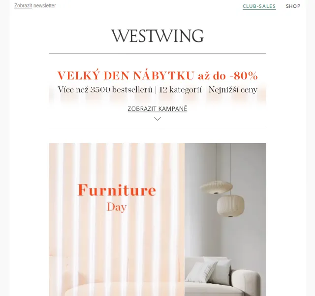 Westwing: Velký den nábytku – slevy až 80 % – červen 2026 | Nuslet.cz